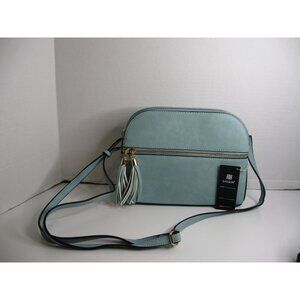 Dasein Light Blue Faux Leather Crossbody Bag With Tassel Accents & Adjustable St